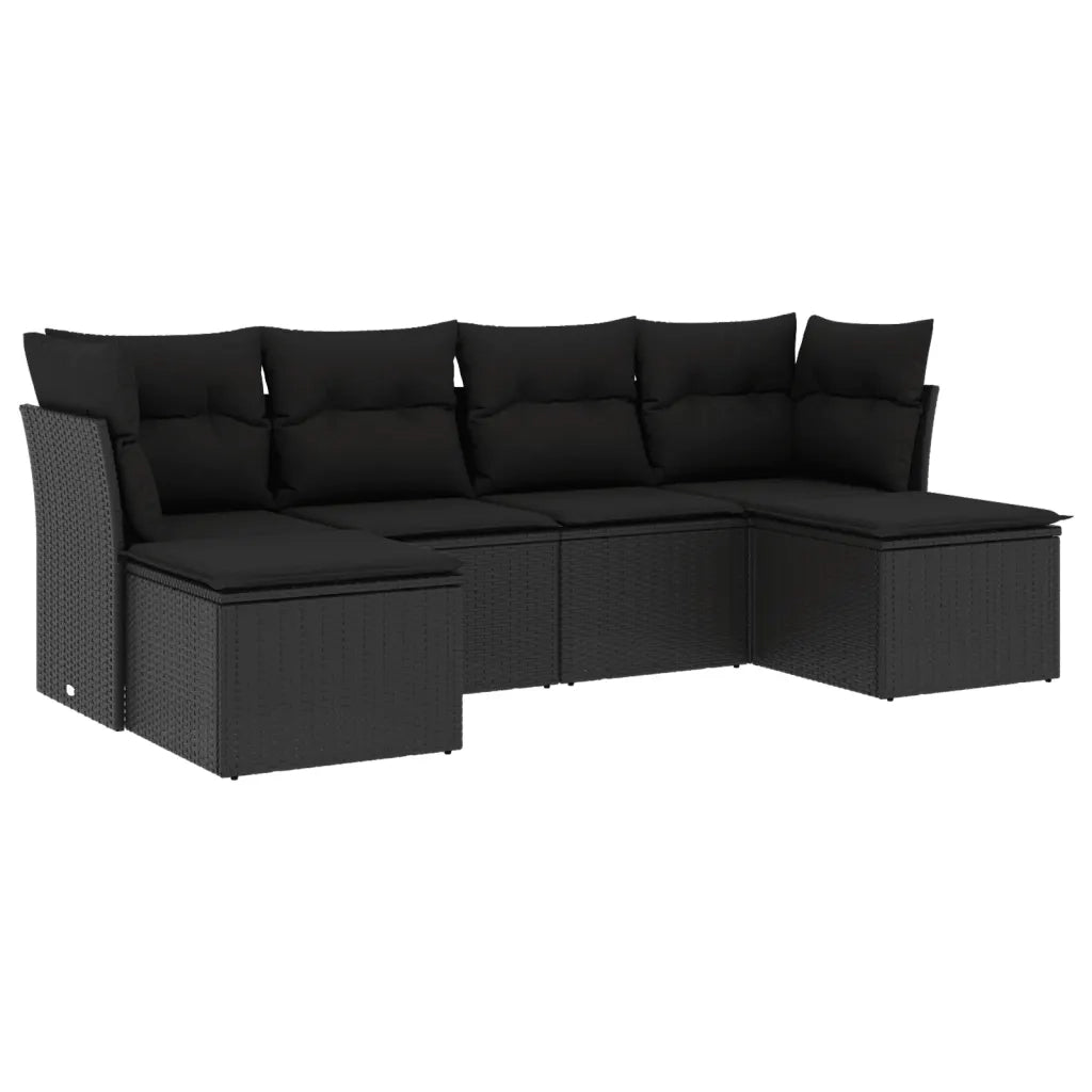 Set Divano da Giardino 6 pz con Cuscini Nero in Polyrattan 3218005