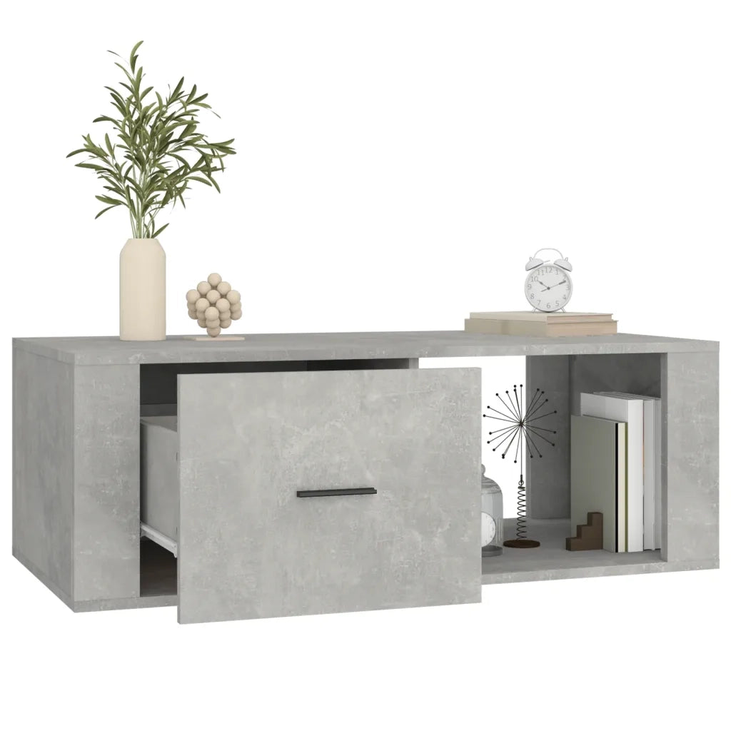 Tavolino Salotto-Tavolino da soggiorno-Tavolo Grigio Cemento 100x50,5x35cm Legno Multistrato