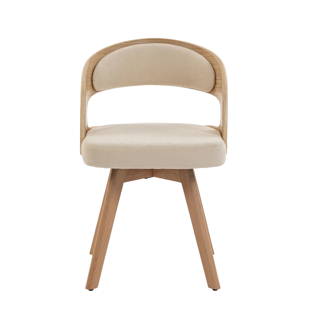 Sedia da Pranzo Girevole in Legno con Cuscino ¨C MINIMAL ¨C Schienale Curvo, Tessuto Cotone Lino