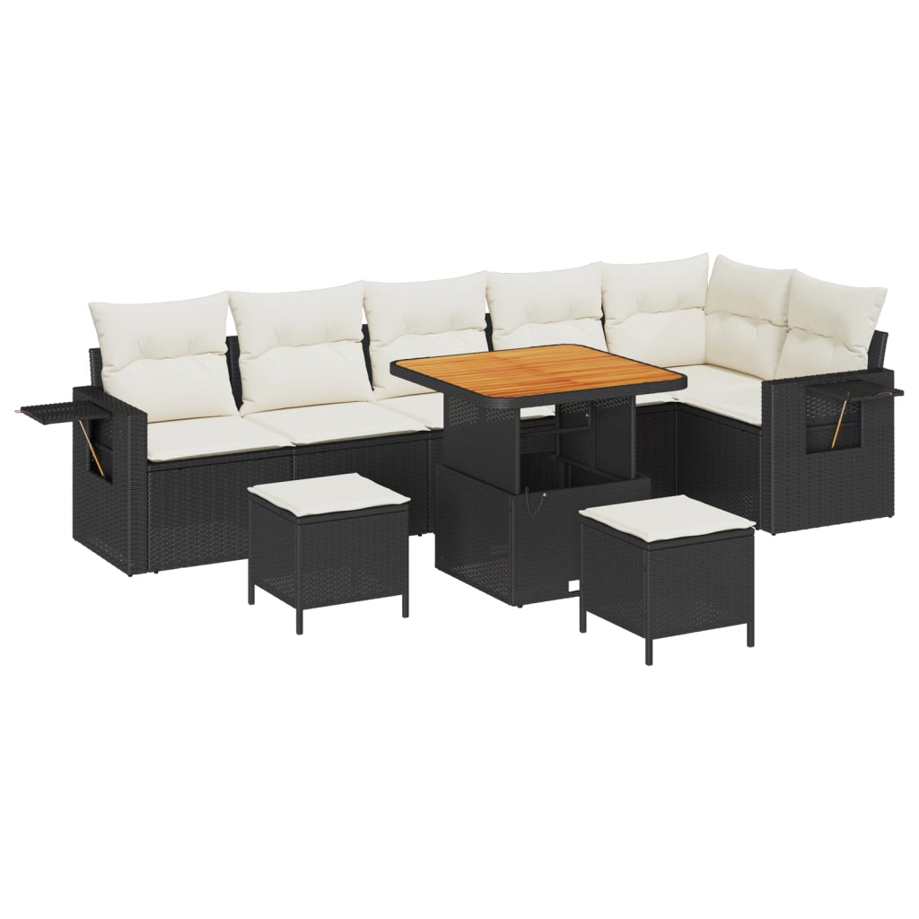 Set Divano da Giardino Set di 3 Nero, Panna Rattan, Tessuto