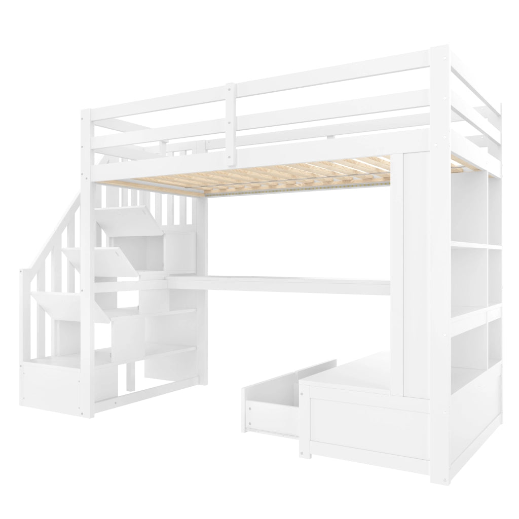 LETTO a soppalco con scrivania, ripiani e 2 cassetti 90x200 cm bianco