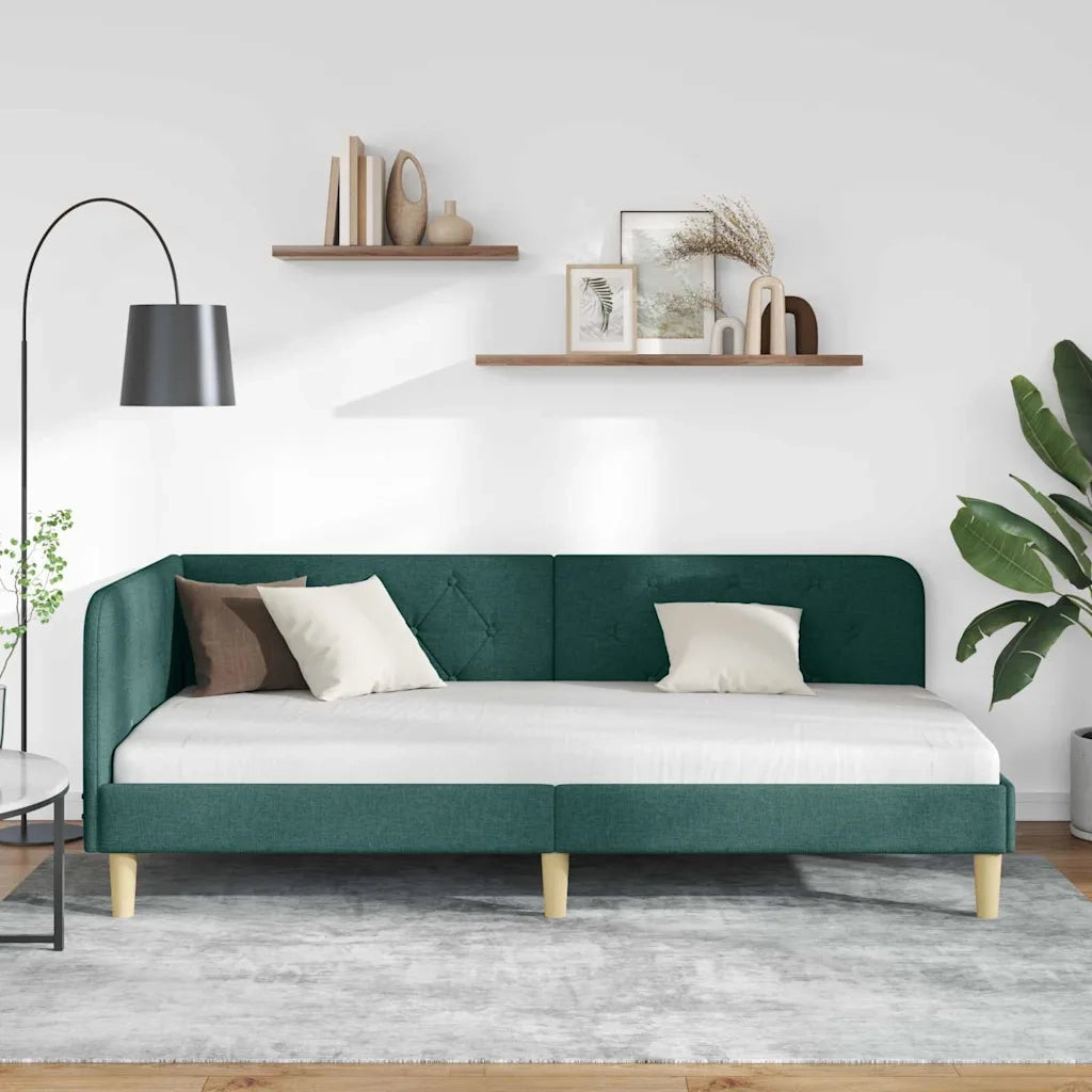Cornice del letto ad angolo Verde Scuro 90 x 200 cm Tessuto