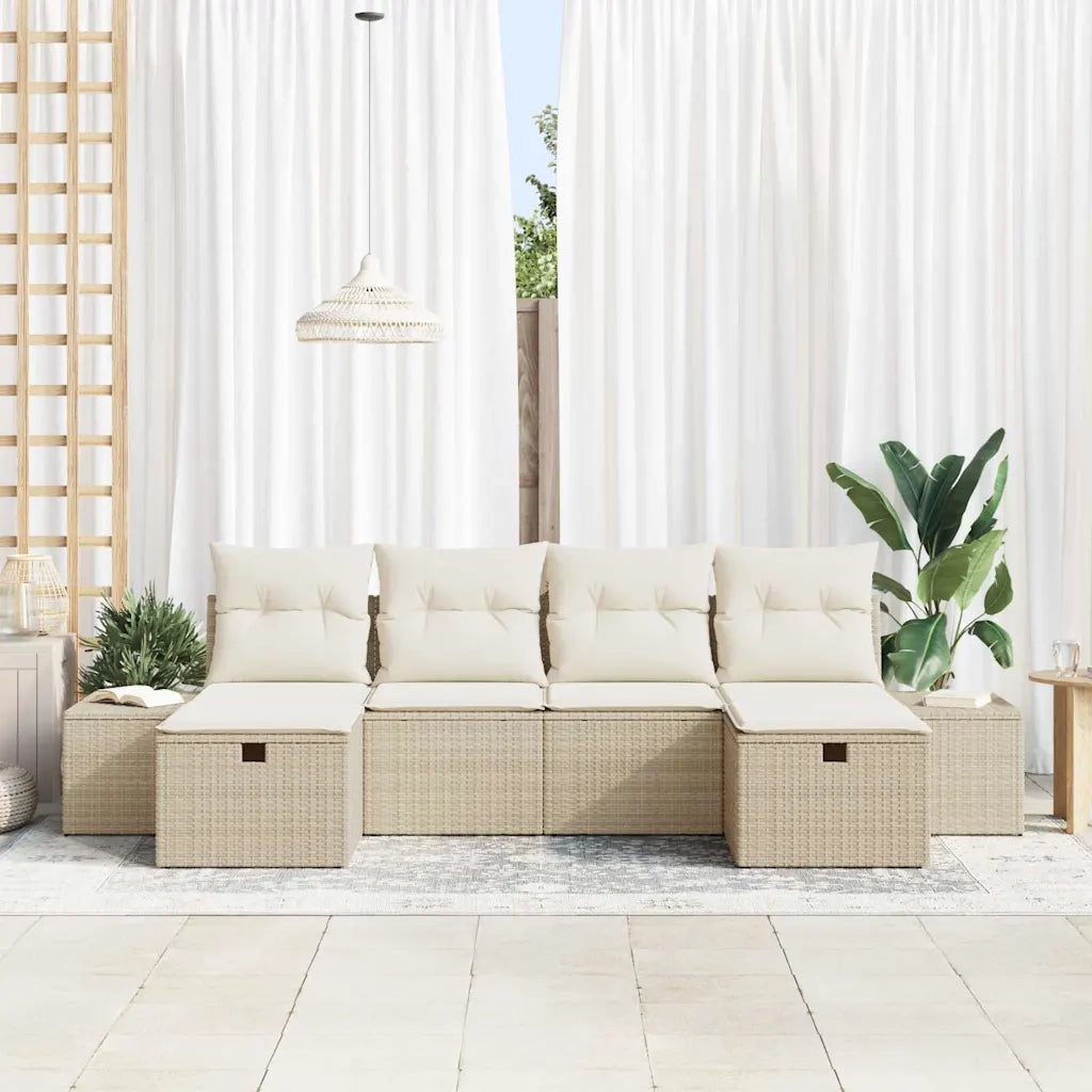 Set Divano da Giardino con cuscino 6 pcs Beige polyrattan