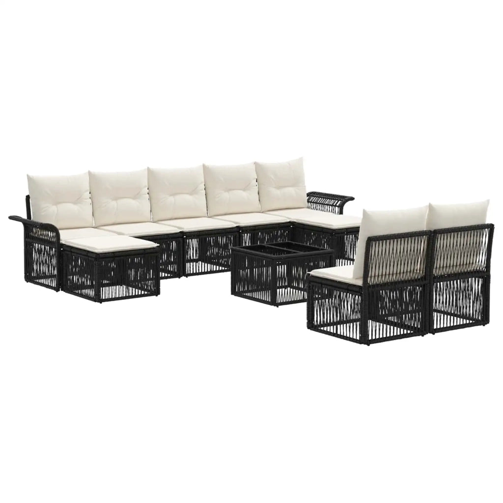 Set Divano da Giardino 10 pcs Nero polyrattan