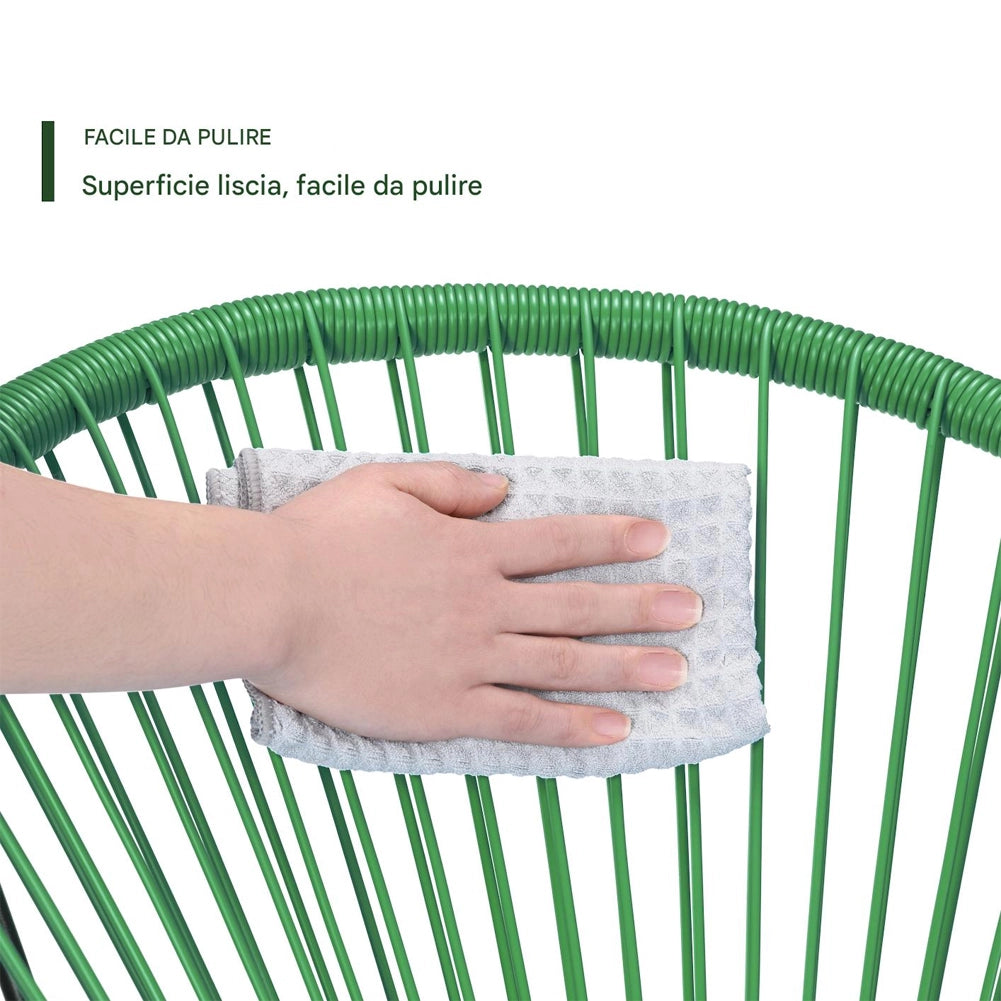 Set Patio in Polyrattan con 2Sedie Tavolino per Giardino Interno Esterno Moderno Verde