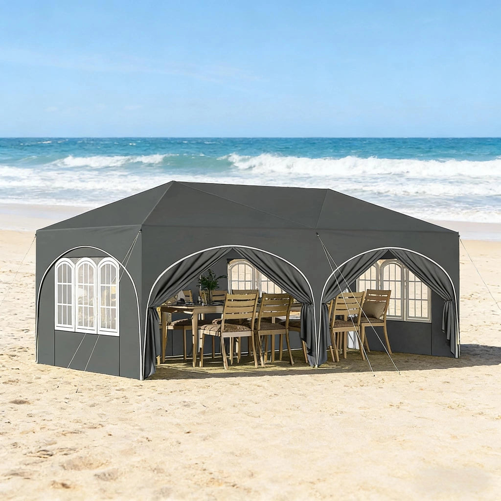 Gazebo 3x6 m grigio con 6 pareti laterali, tetto impermeabile e protezione UV