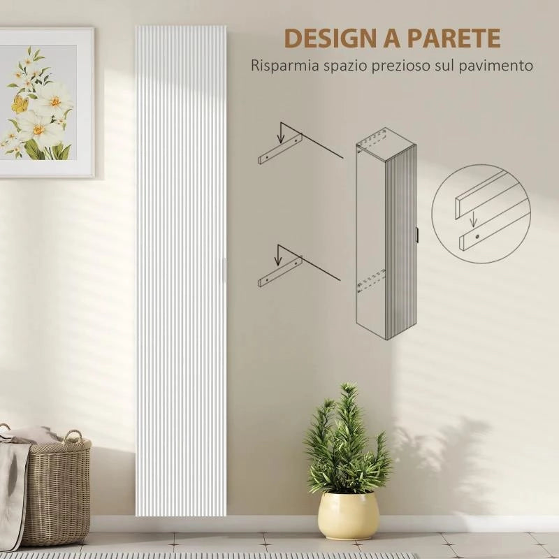 MOBILE BAGNO SOSPESO A COLONNA CON RIPIANI REGOLABILI E CHIUSURA SOFT CLOSE, 30X31.5X160 CM, BIANCO