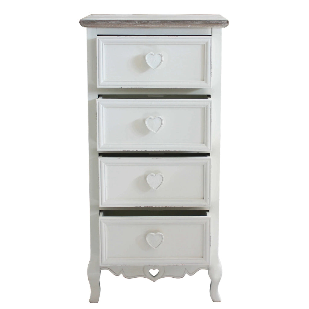 CASSETTIERA CUORE IN LEGNO DI PAULOWNIA CON 4 CASSETTI 44 X 34 X H90 CM