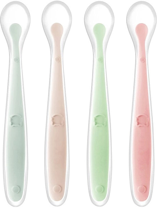 Set di Cucchiai per Bambini 4 pezzi - Silicone - Senza BPA - Ergonomici - Manico Antiscivolo - Adatti al Lavastoviglie - Cucchiai per Bambini