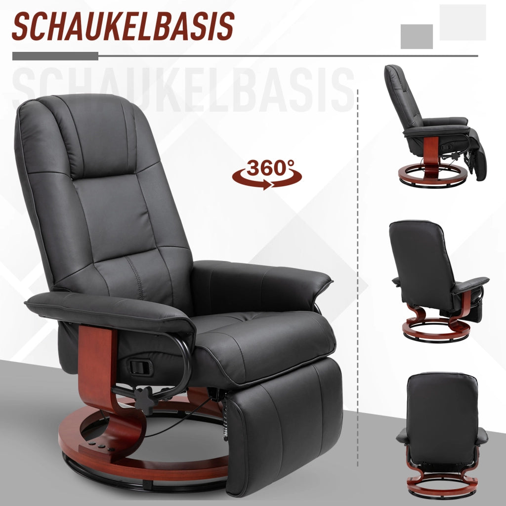 Poltrona Relax Massaggiante Reclinabile 360' Girevole ¨C zephmum ¨C Pelle Nera 78x87x100 cm