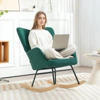 Poltrona a Dondolo con Rivestimento in Velluto, Struttura in Acciaio, 71 x 98 x 101 cm, Verde