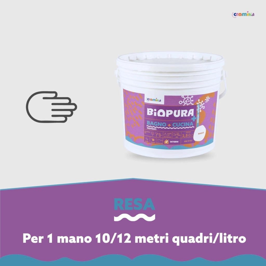 Idropittura traspirante antimuffa interni bagno cucina linea biopura cromika *** formato 2.5 lt, confezione 1