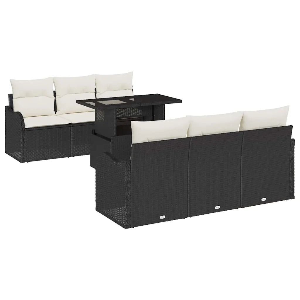 Set Divano da Giardino con cuscino 7 pcs Nero Poly Rattan 3348383
