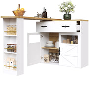 Tavolo Bar Estensibile con 1 Cassetto; 3 Ripiani e Rotazione a 360°; in MDF; Bianco; 138-204 x 39 x 104 cm