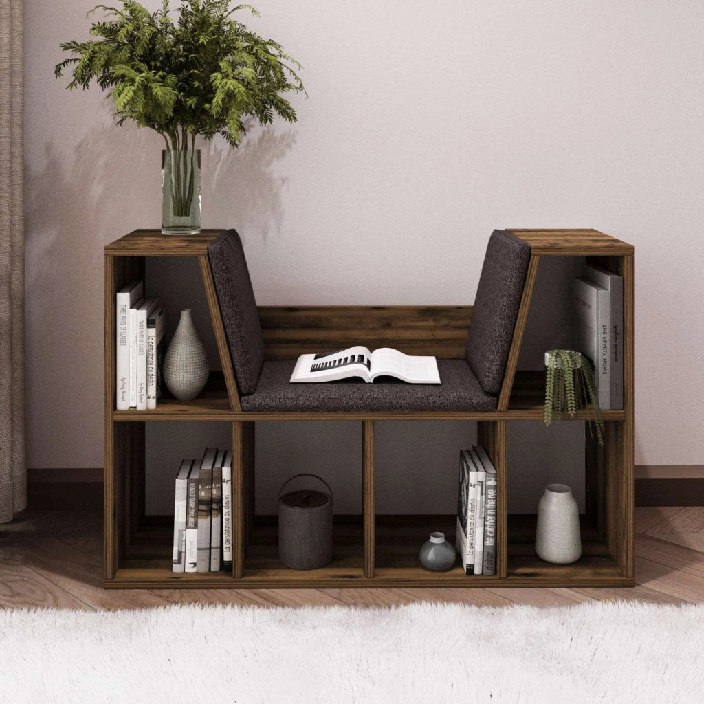 Libreria "Livora" con seduta in legno - 103 x 30 x 63 cm - Marrone