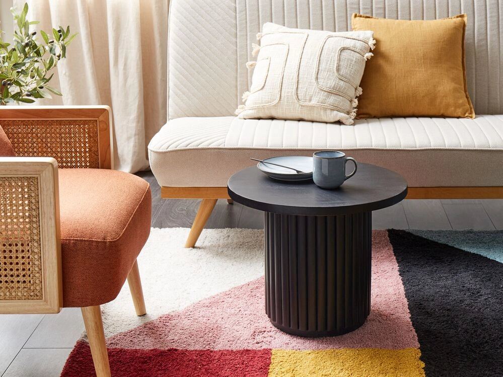 Tavolino con piano in legno di mango e finitura naturale nero design moderno soggiorno