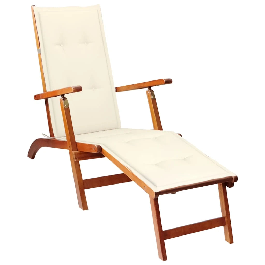 Lettino prendisole sedia a sdraio lettino prendisole letto da giardino mobili da esterno per patio con poggiapiedi e cuscino legno massello di acacia 02_0012584