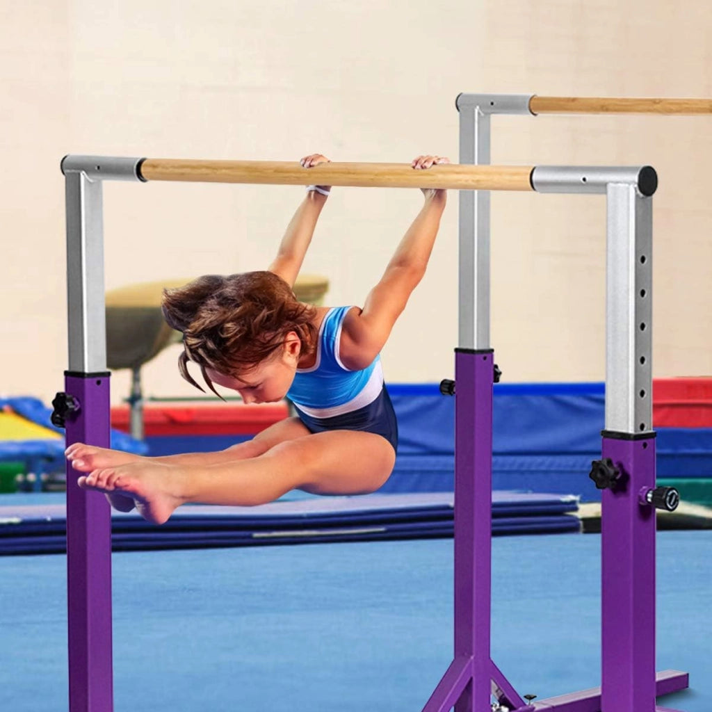 Parallele Doppie per Ginnastica, Sbarre Orizzontali Doppie con Larghezza Regolabile e 11 Altezze, capacità di Carico di 100 kg, Sbarre di Allenamento per Bambini 6-12 Anni
