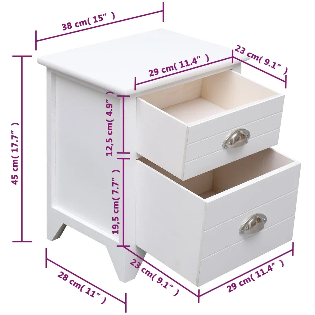 Set Comodini 2 pz con 2 Cassetti Bianchi  cod mxl 47248