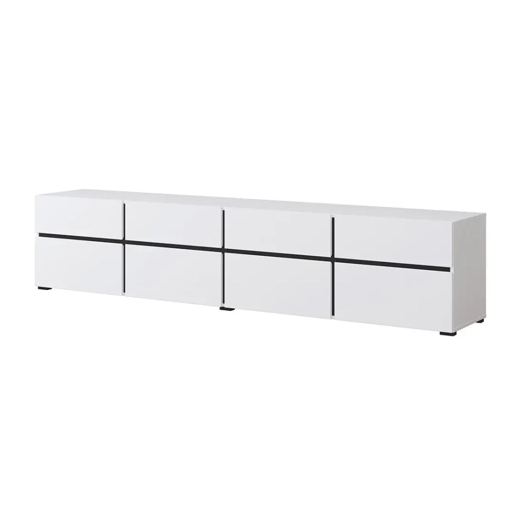 Mobile TV XL colori bianco e nero 225cm collezione HAVANA. Mobile design con 4 porte e 4 cassetti.