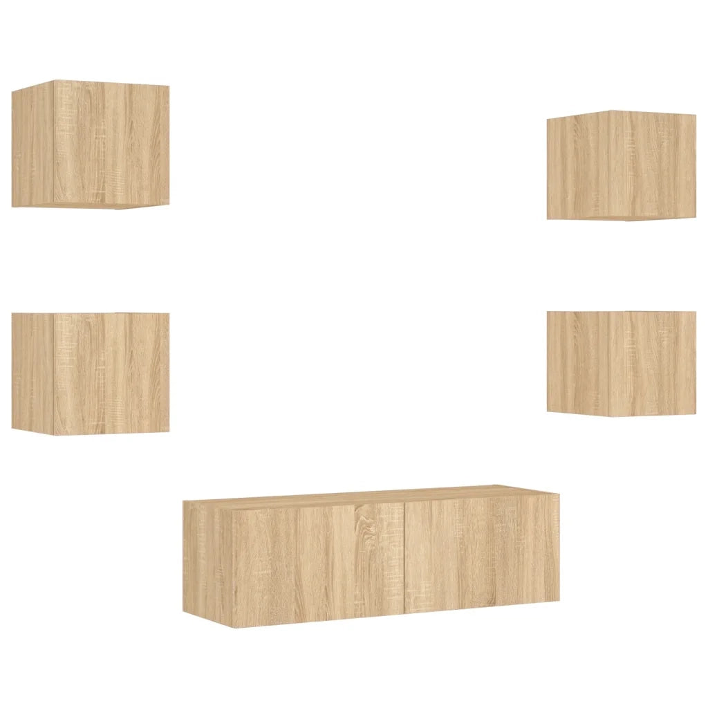 Mobili TV a Muro 5pz con Luci LED Rovere Sonoma 3216862