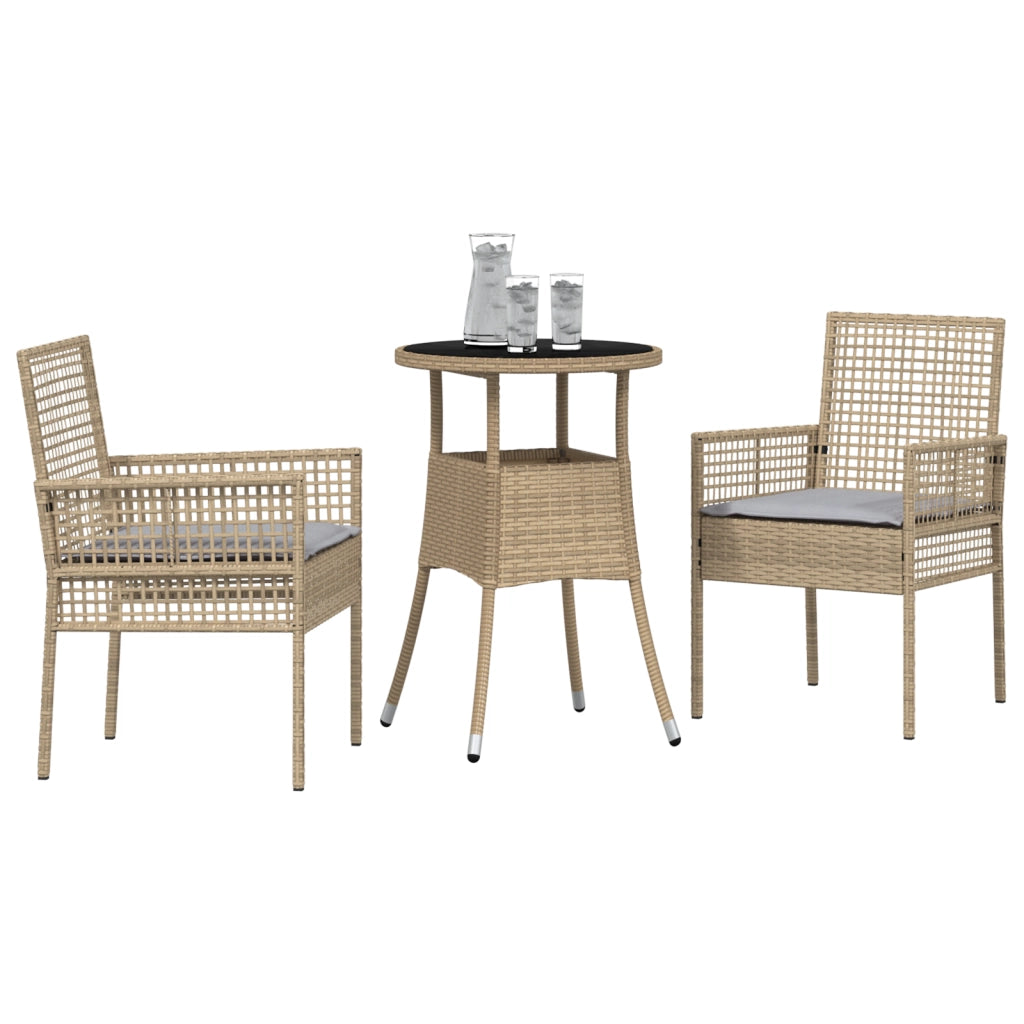 Set da Pranzo da Giardino 3 Pezzi Rattan Poliestere Beige