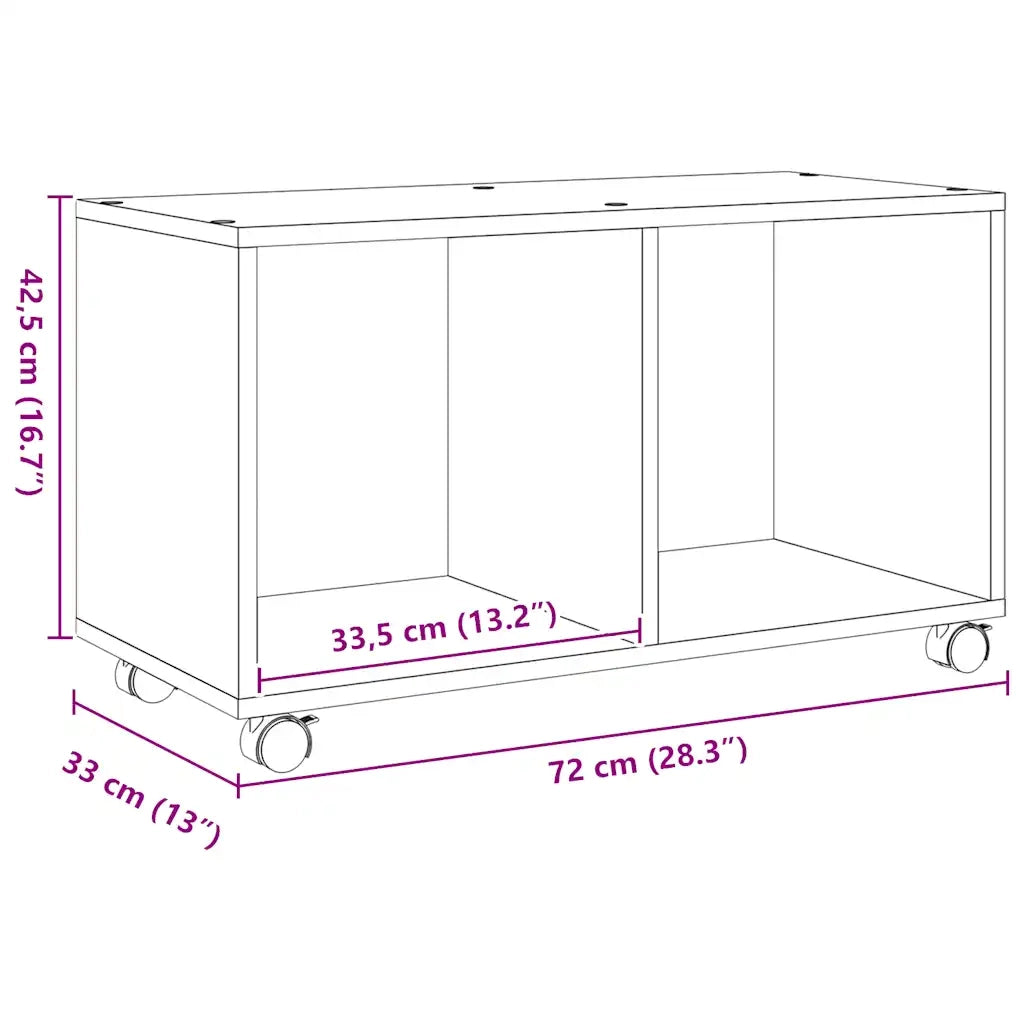 Mobiletto con Ruote Rovere Artigianale 72x33x42,5 cm Truciolato 853145