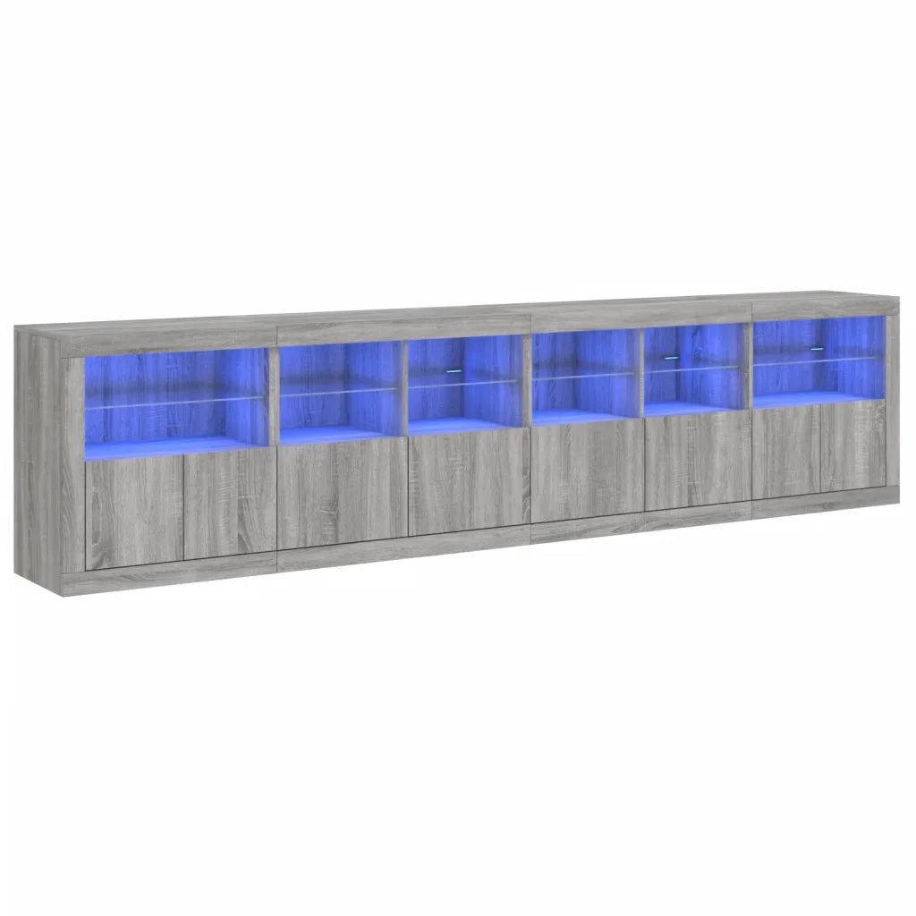 Credenza con Luci LED Grigio Sonoma 283x37x67 cm 3209021