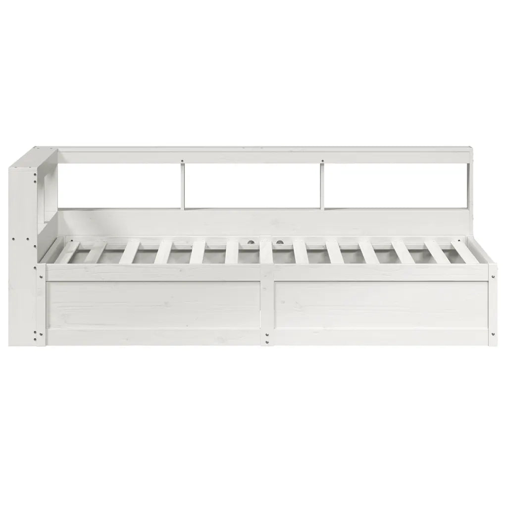 Letto Libreria senza Materasso-Struttura Letto con contenitore Bianco 90x190 cm Massello Pino 676491