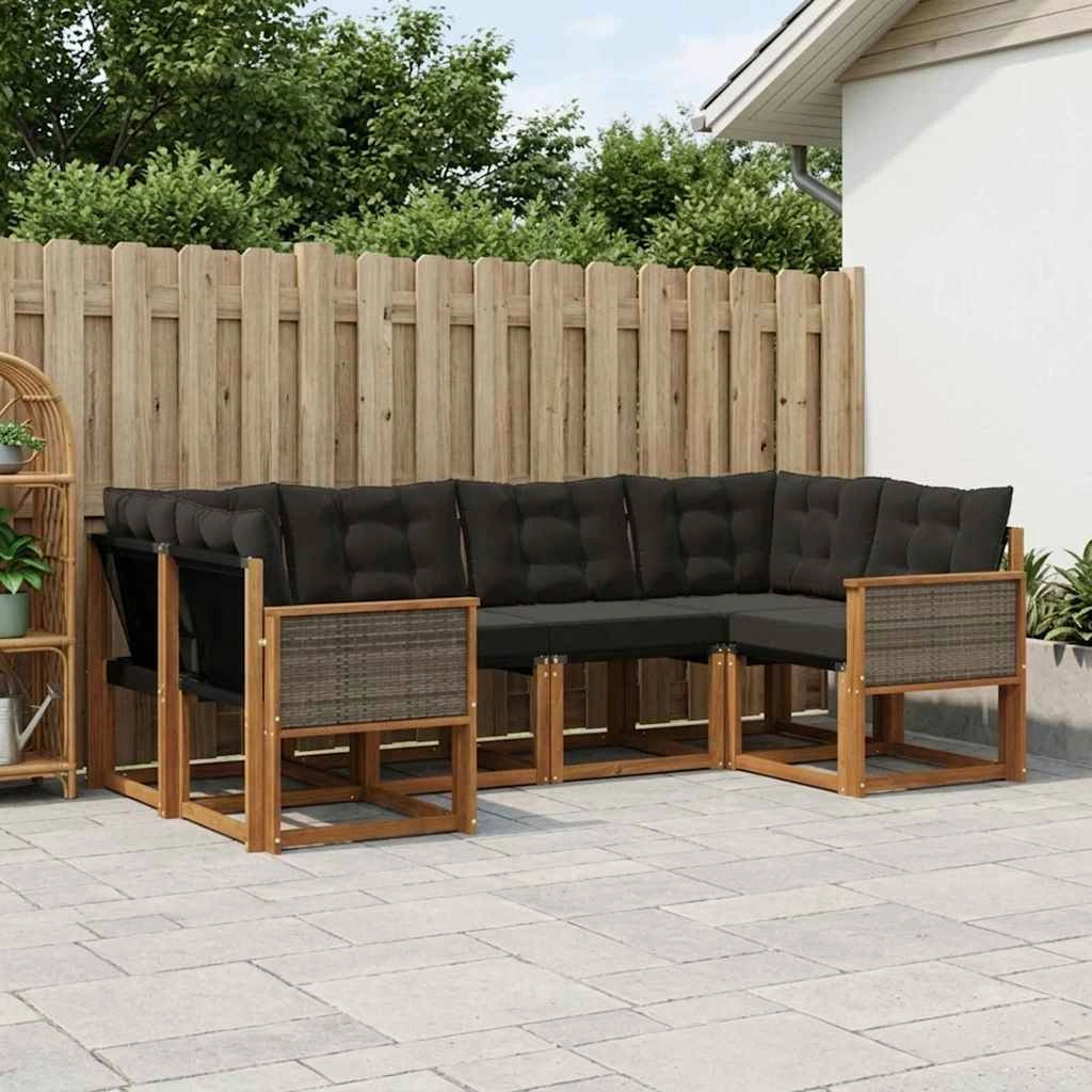 Set di divani da esterno 6 pz Naturale e Nero 3382172