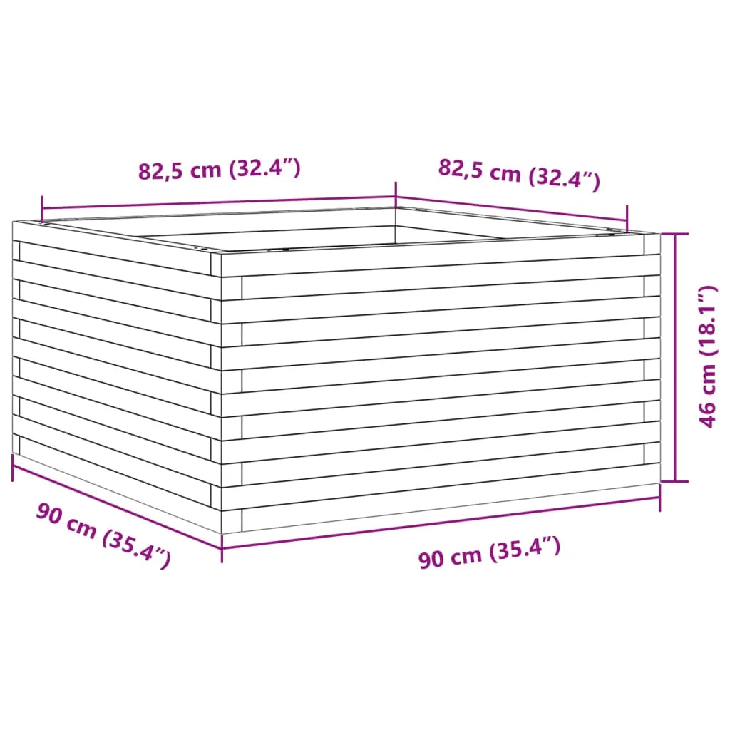 Fioriera rialzata per piante fiori terrazza giardino 90 x 90 x 46 cm legno di pino massiccio bianco 02_0038053