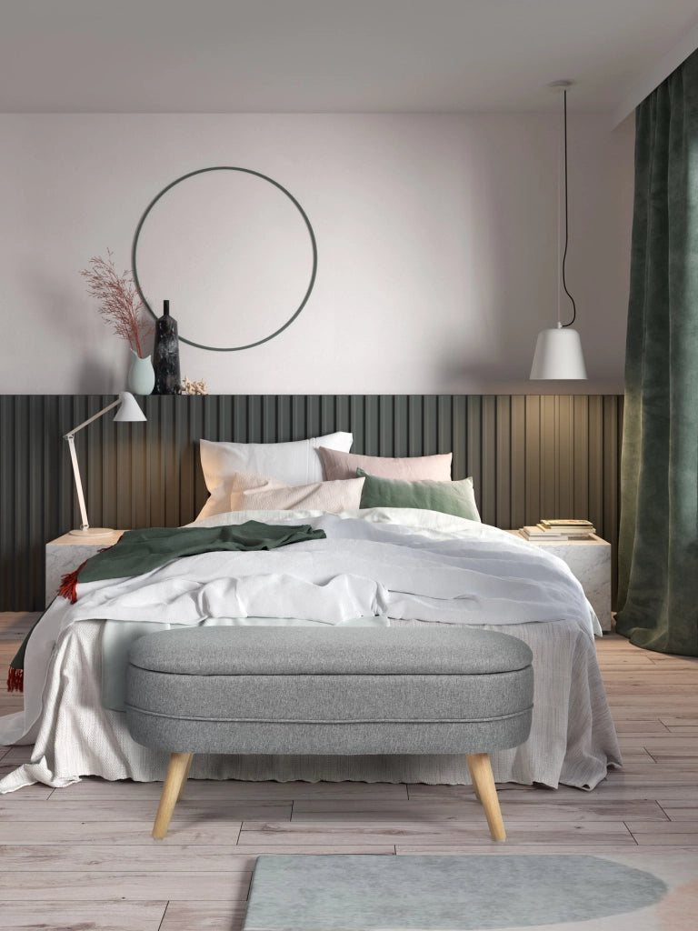 Panca contenitore Hispanohogar tessuto grigio con gambe Hispanohogar legno 48x101x41