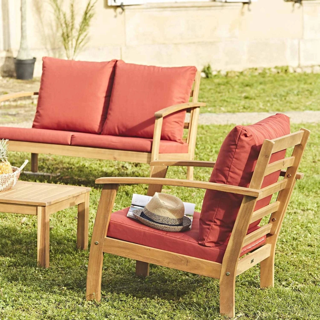 Salotto da giardino in legno, 4 posti, marrone naturale