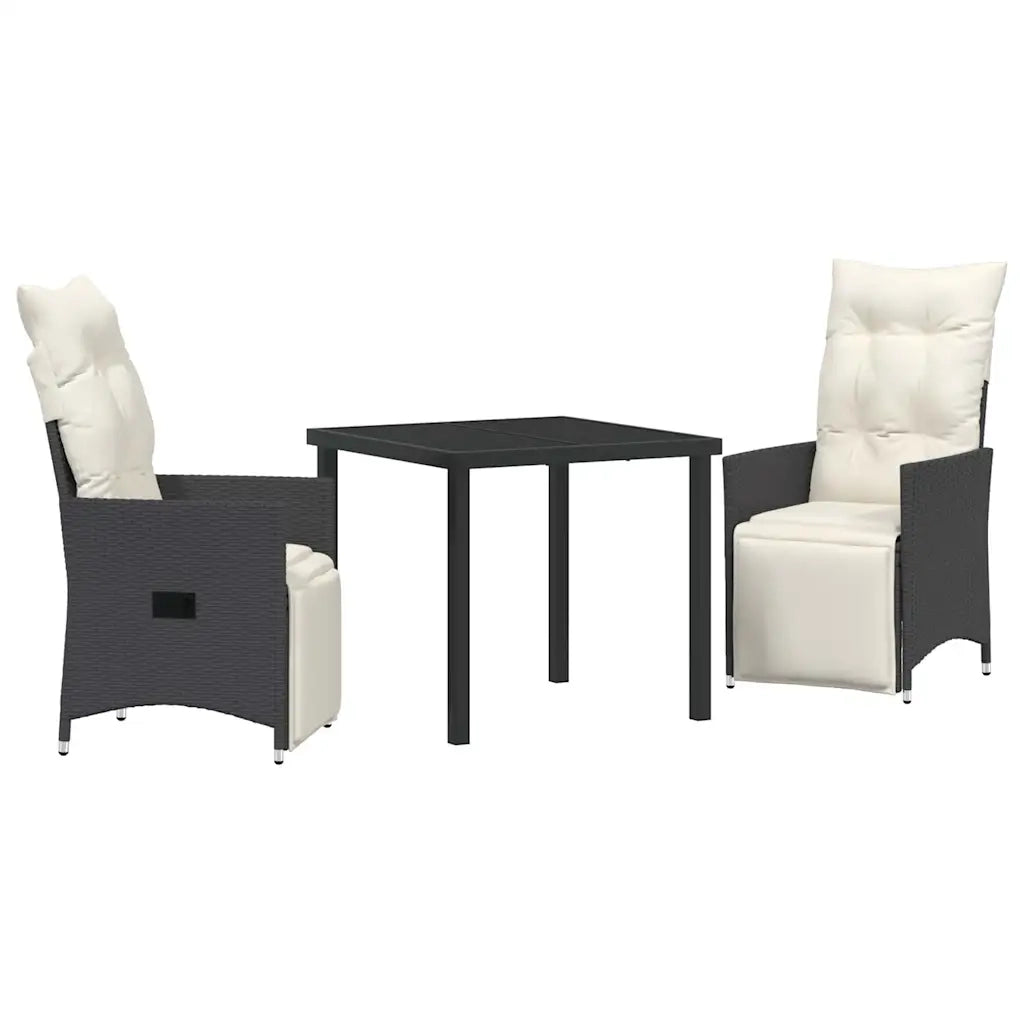 Set da Pranzo per Giardino con cuscino 3 pcs Nero polyrattan