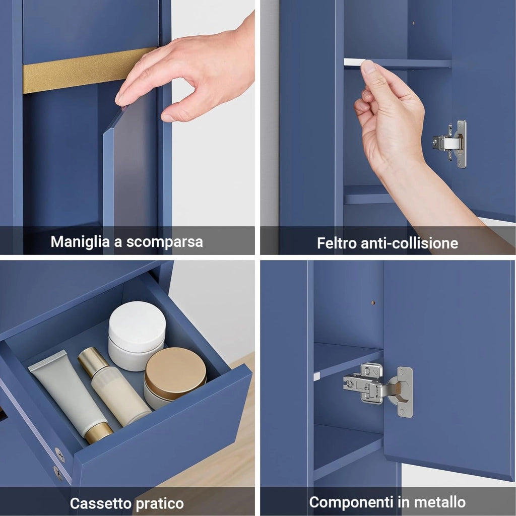 Mobile Bagno Alto e Stretto, Mobili Salvaspazio Mobiletto a Colonna da Terra con Ripiani Regolabili e Cassetto Armadietto per Bagno e Lavanderia 20×20×180 cm BZR34-II-B