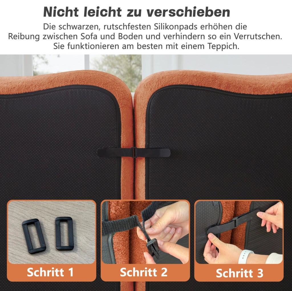 Divano angolare modulare a onda con pouf collegabile in velluto arancione