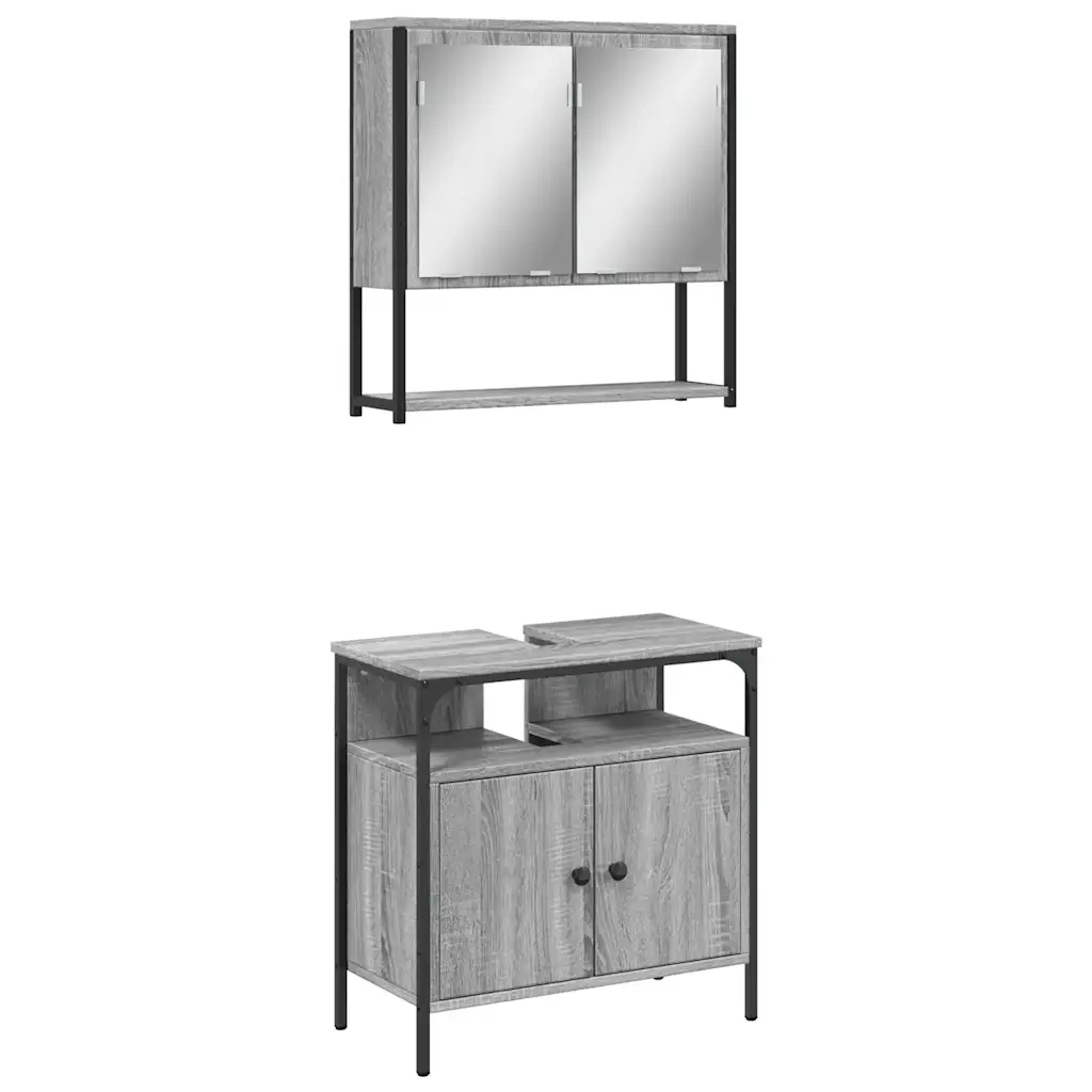 Set Mobili da Bagno | Armadio da bagno 2 pz Grigio Sonoma in Legno Multistrato