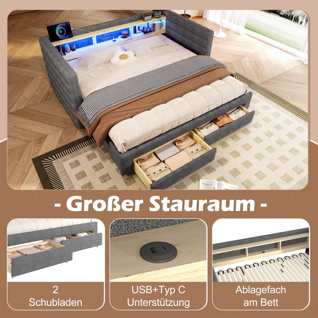 Tagesbett multifunzione velluto grigio 90x190 cm