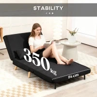 Poltrona Letto 3 in 1 con Schienale Reclinabile su 6 Posizioni in Tessuto, 94x78x80 cm, Nero