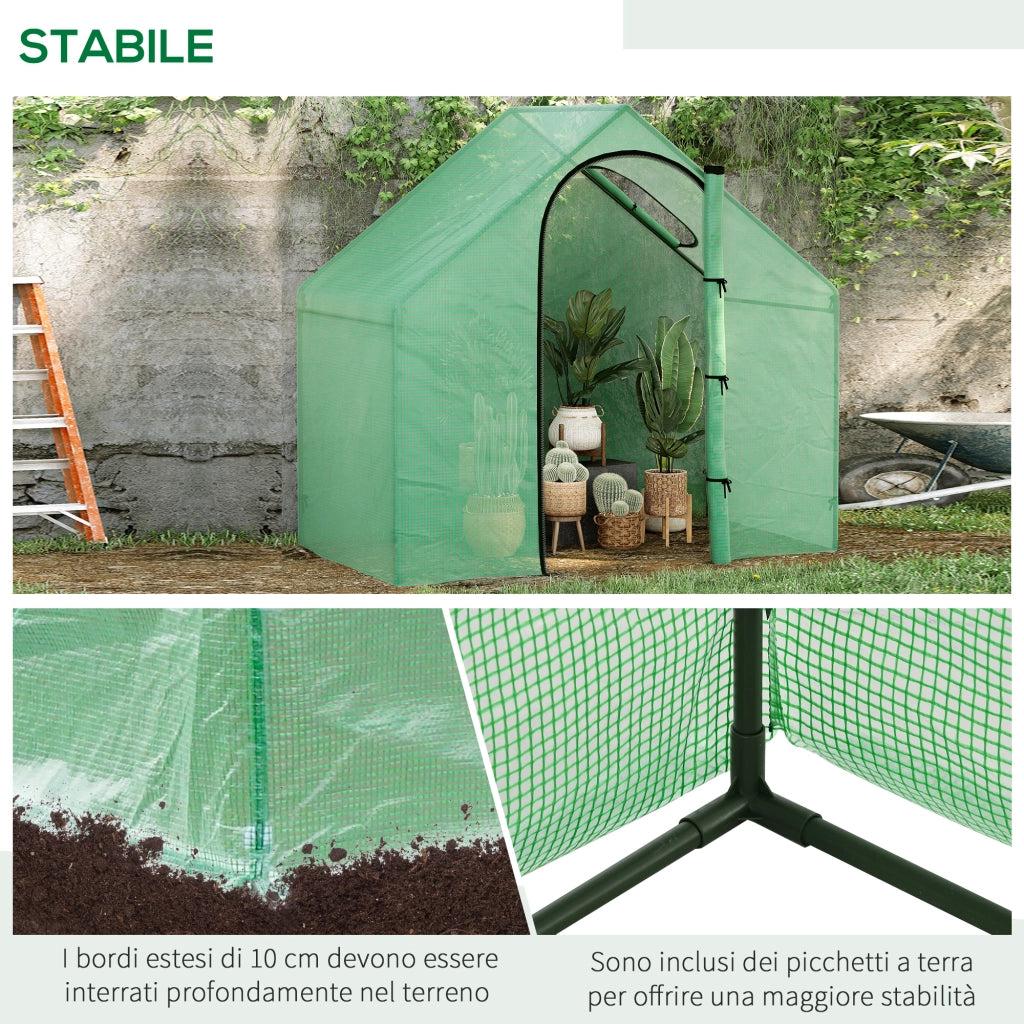 Serra da Giardino con Porta a Cerniera e Presa d'Aria, 4 Funi e Paletti Inclusi, 180x100x168 cm, Verde