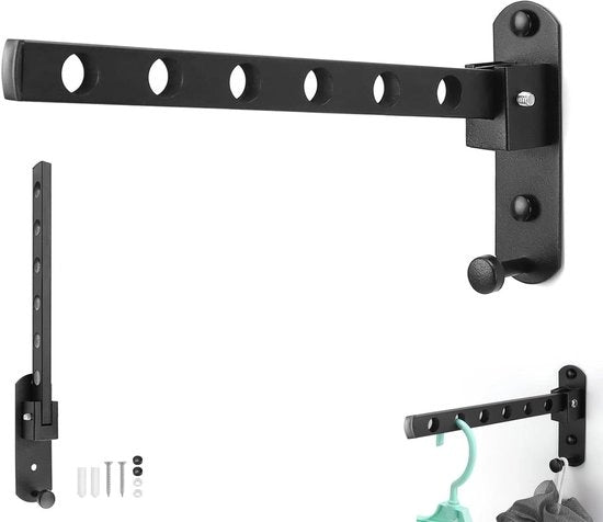 Wandrek inclinabile 90 gradi pieghevole nero con ganci - asseggio per balcone, guardaroba, bagno e hotel