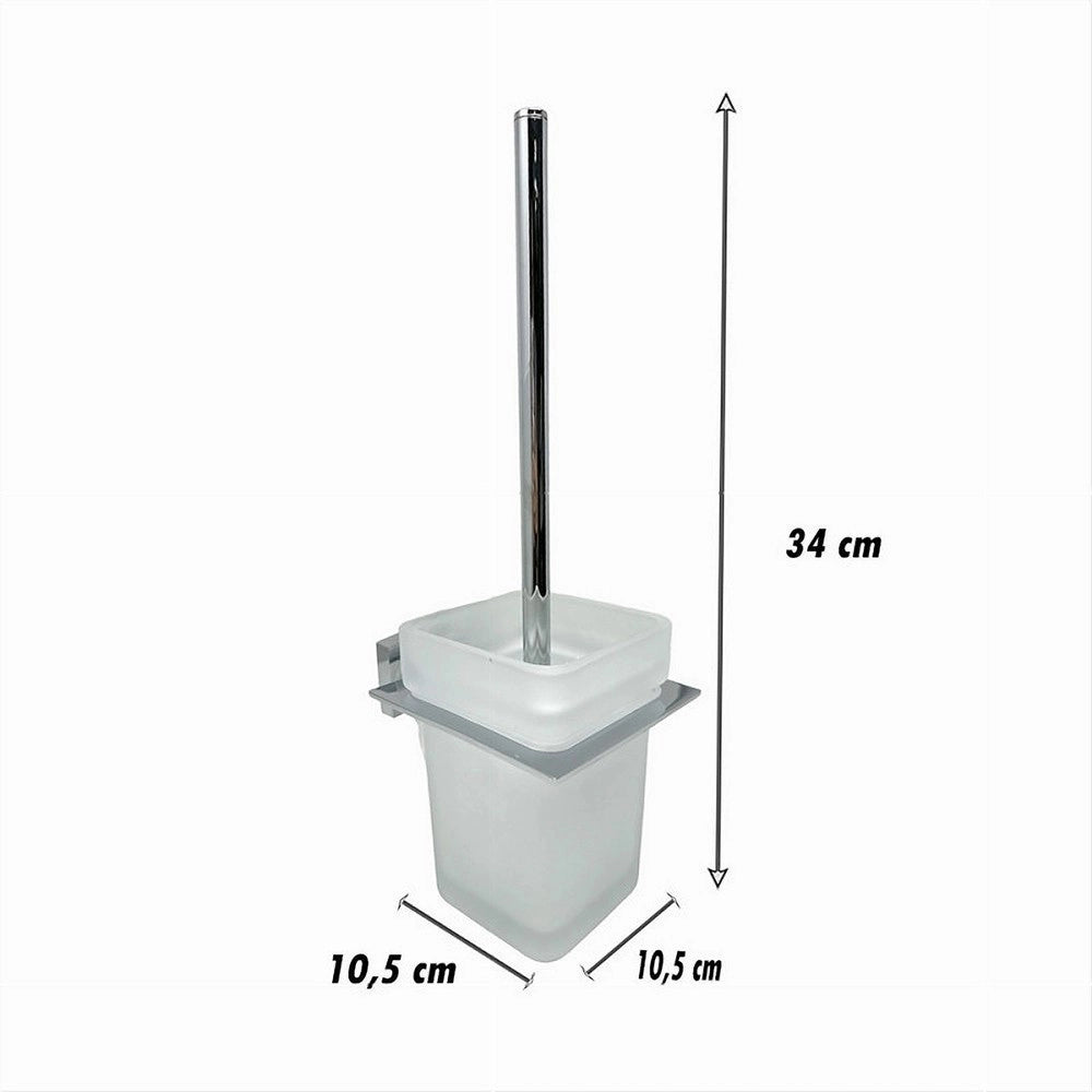 Trade Shop - Porta Scopino Wc Scopettino Completo Vetro Satinato Fissaggio Parete Bagno Cubo 87220 -