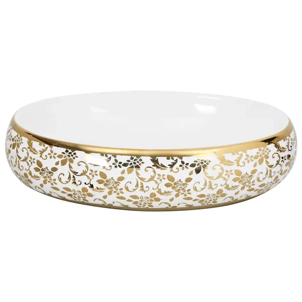 Lavabo da Appoggio Bianco e Oro Ovale 59x40x15 cm Ceramica CFW9438807