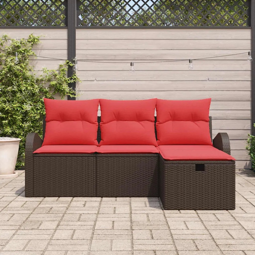 Set Divano da Giardino con cuscino 4 pz | Set Salotto da Giardino Marrone polyrattan