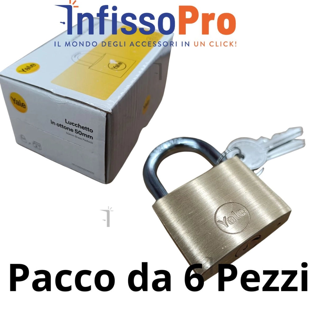6 X Lucchetto in ottone Yale 50mm con arco in acciaio