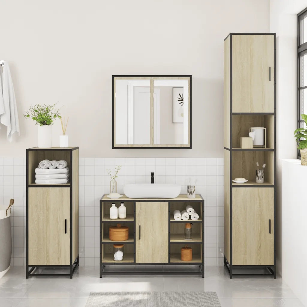 Set Mobili da Bagno 3 pz Rovere Sonoma in Legno Multistrato