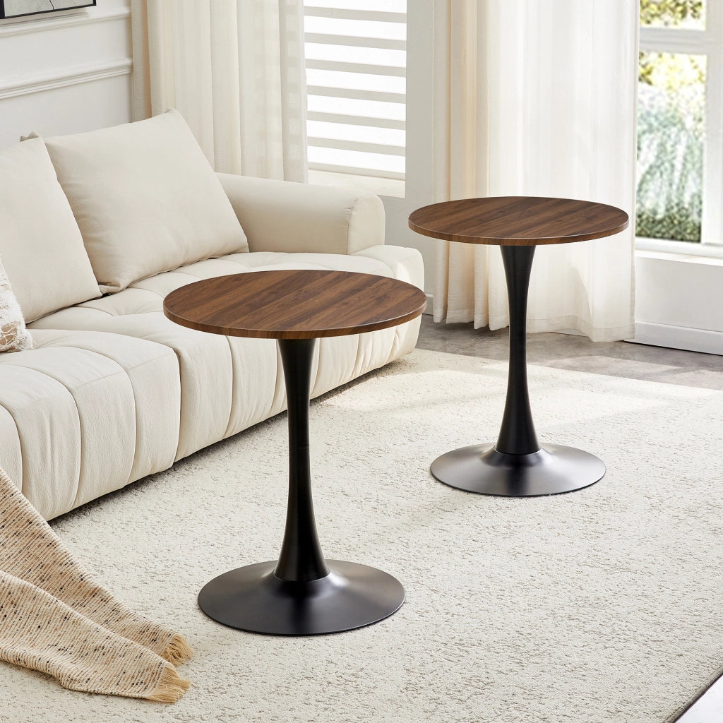 TAVOLO Rotondo stile Mid-Century 72 cm MDF e metallo Nero/Noce