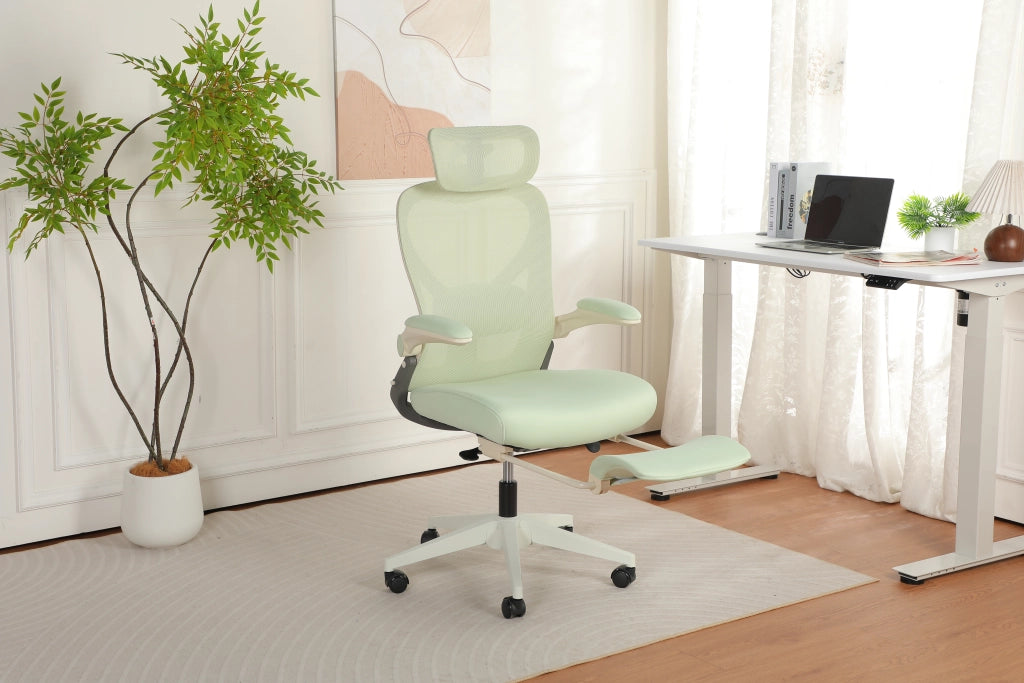 Sedia da ufficio pieghevole con supporto lombare e poggiatesta 3D, schienale reclinabile in schiuma verde