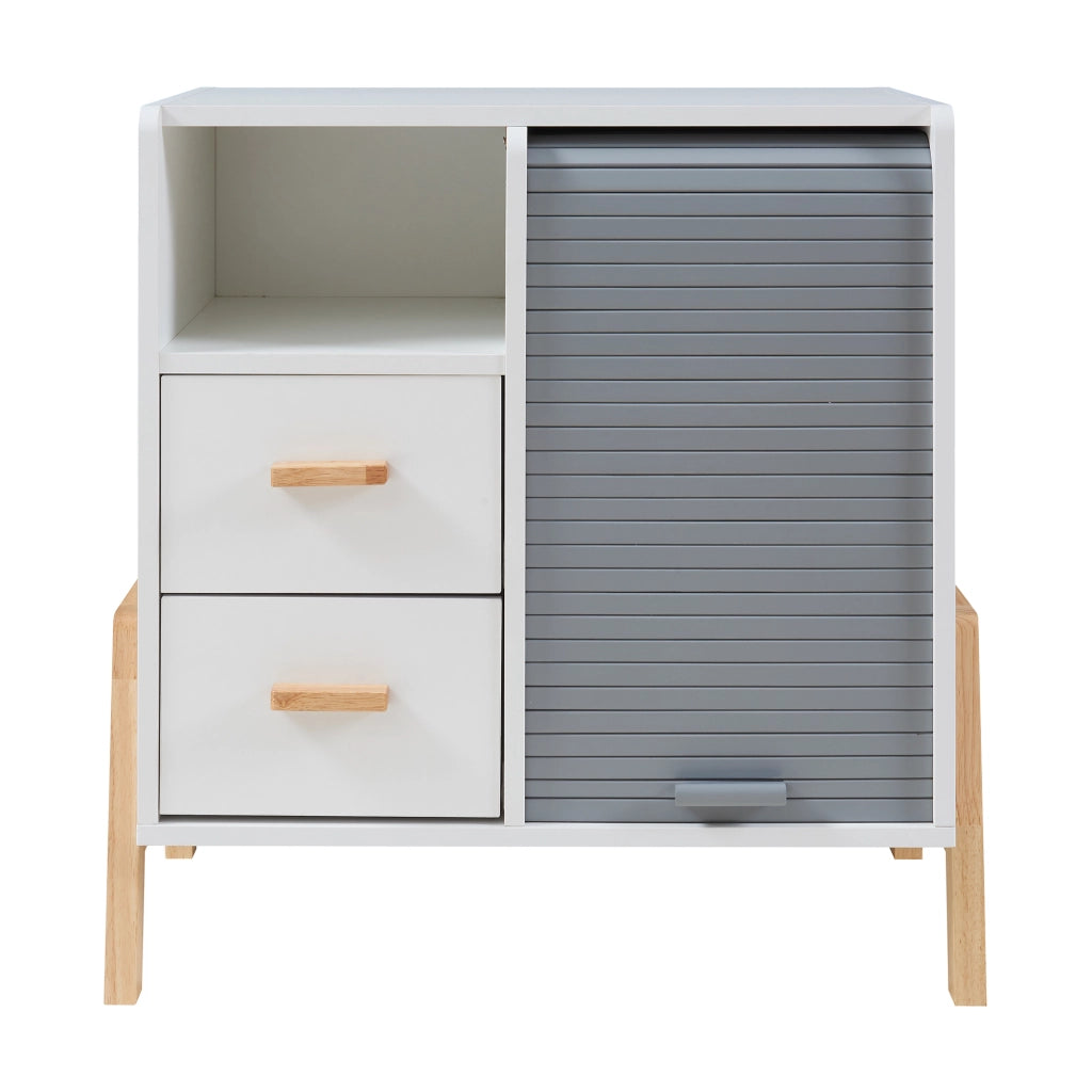 Cassettiera Kvaefjord con Anta a Serrandina e Scomparto Aperto - Bianco/Grigio [en.casa]