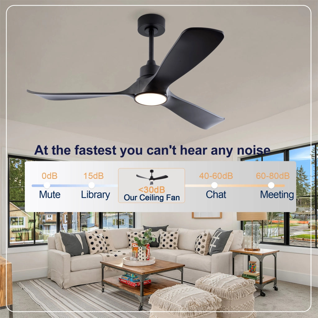 Ventilatore da soffitto nero 52 pollici con luce e telecomando, motore DC reversibile, 3 temperature, moderno interni/esterni, camere e soggiorni